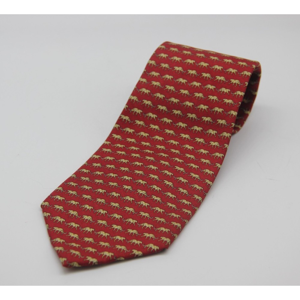 Jos. A. Bank Mens Animal Print Tie 100% Silk Red Leopard Designer Woven Made USA